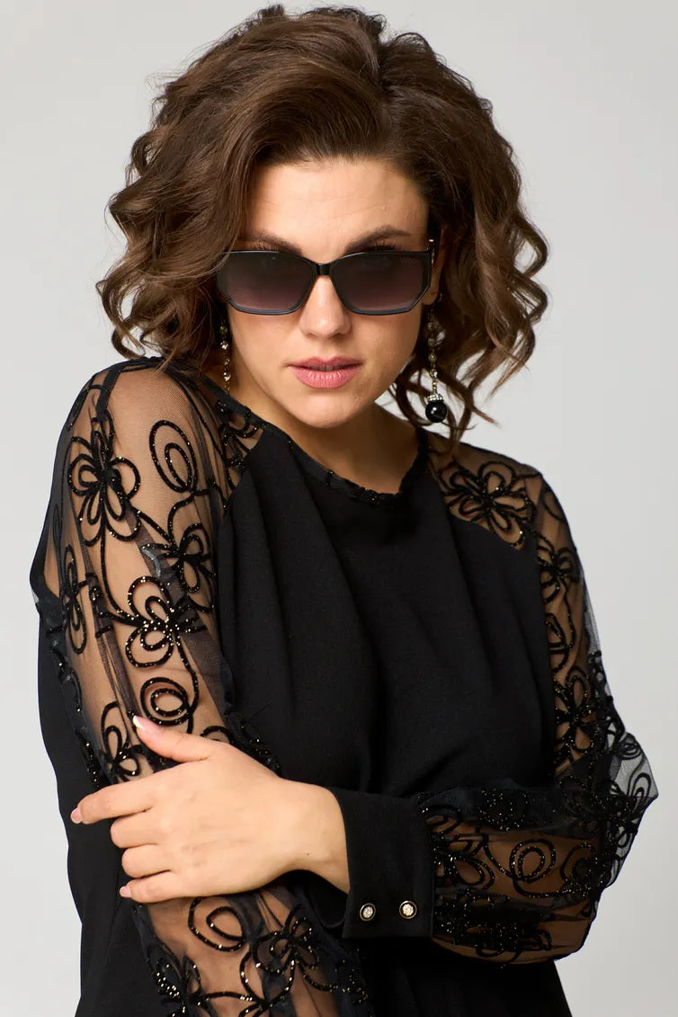 Elara Lace Sleeve Midi Dress, view 3 - Elena Harper