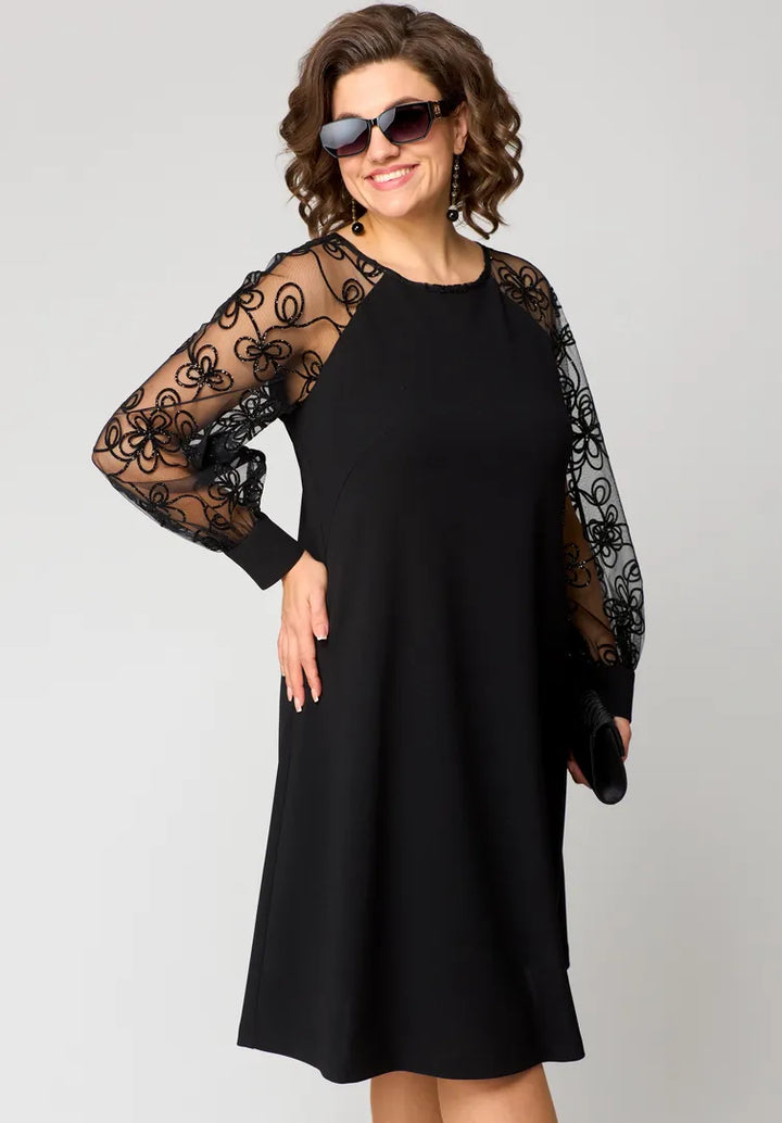 Elara Lace Sleeve Midi Dress, view 2 - Elena Harper