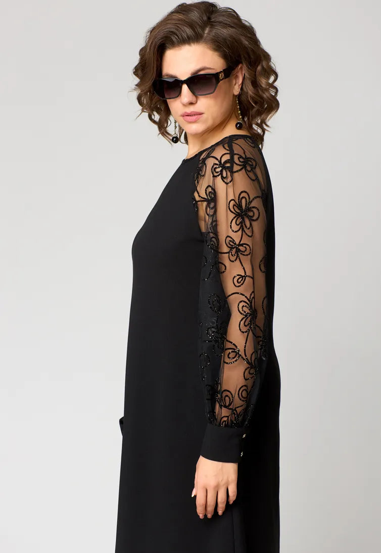 Elara Lace Sleeve Midi Dress, view 5 - Elena Harper
