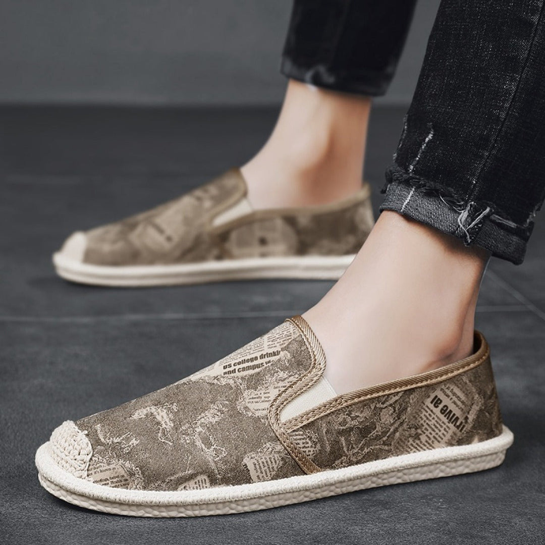 Men's Slip-On Flat Shoes with Newspaper Design Arlen, view 4 - Elena Harper