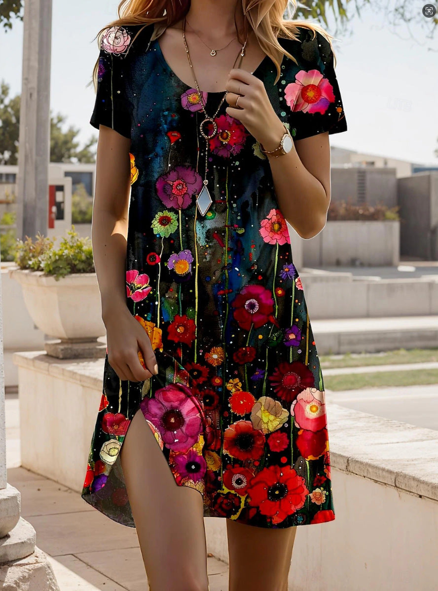 Short Dress with Ethnic Print, Light Cut, Short Sleeves, view 9 - Elena Harper