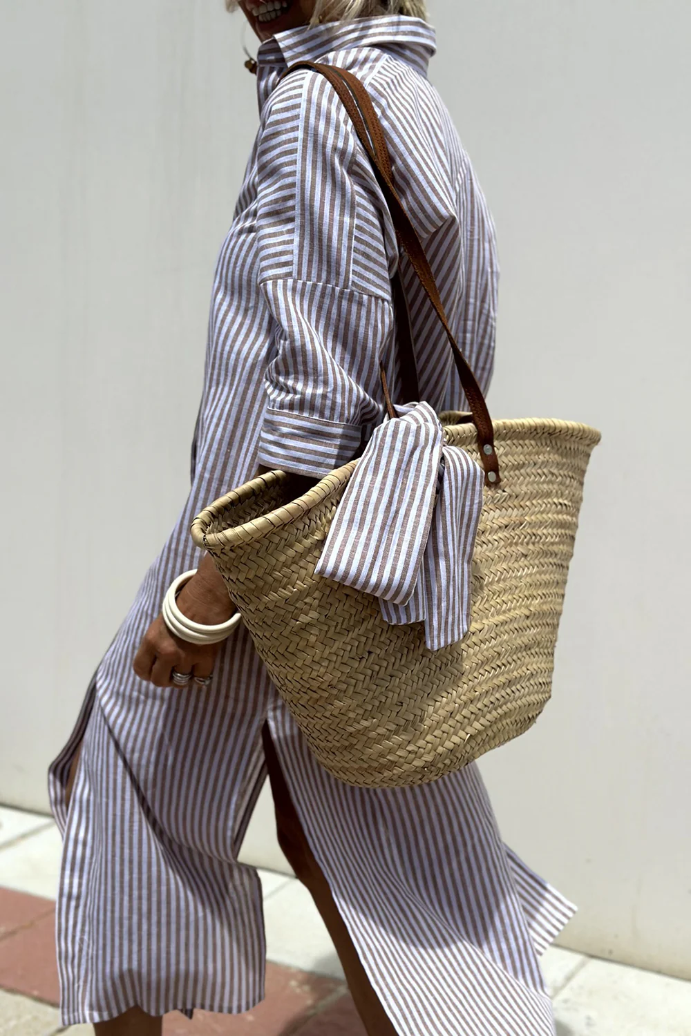 RELAXED STRIPED MIDI DRESS FOR WOMEN