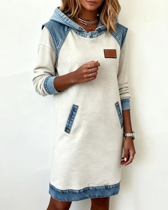 Lunariae Casual Contrast Hoodie Dress - Elena Harper