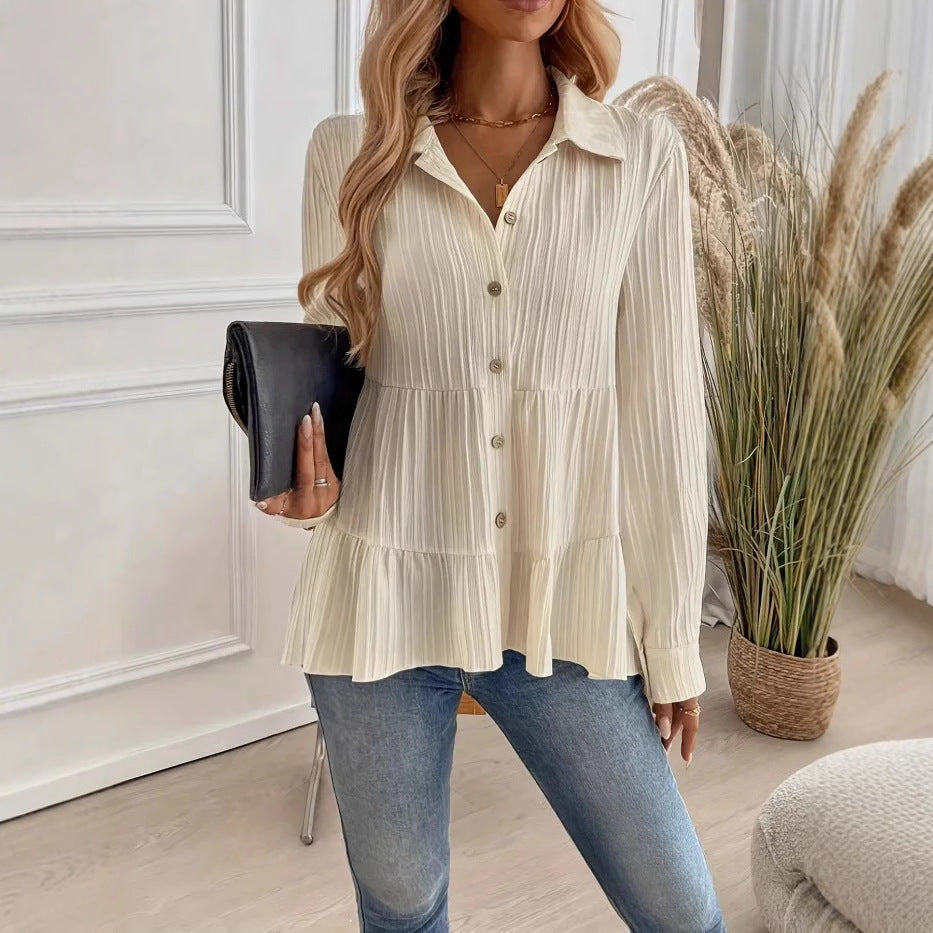 Long Sleeve Cotton and Polyester Blouse | Ideal for Autumn