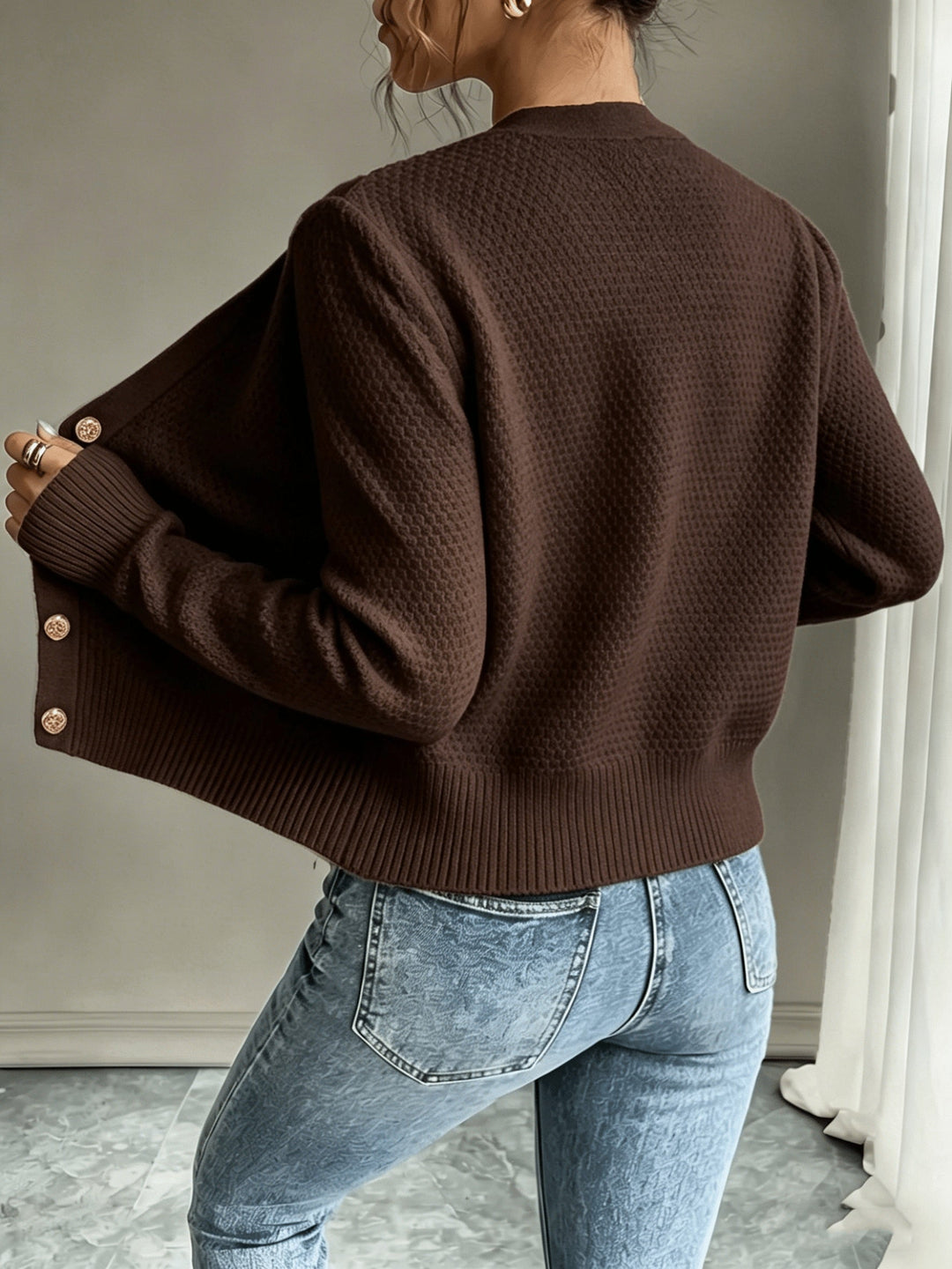 Isabelle - Elegant Twisted Knit Cardigan with Round Neck