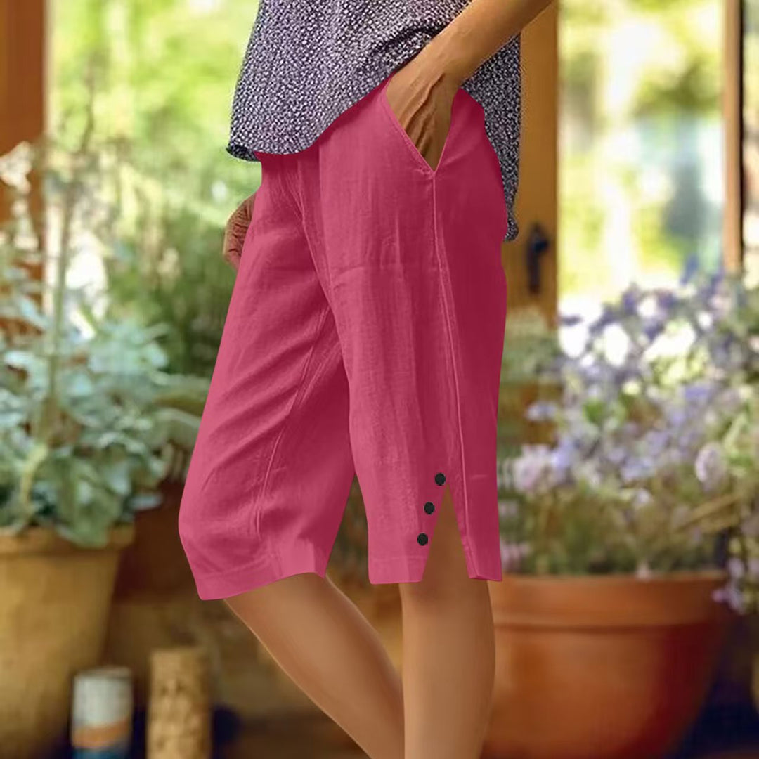 Solid Color Women's Capri Pants with Side Pockets