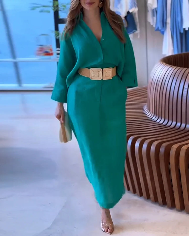 Long Sleeve Solid Color Dress
