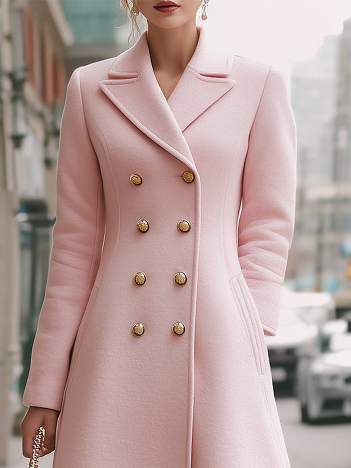 Elegant Crossed Wool Coat in Dusty Pink - Elena Harper