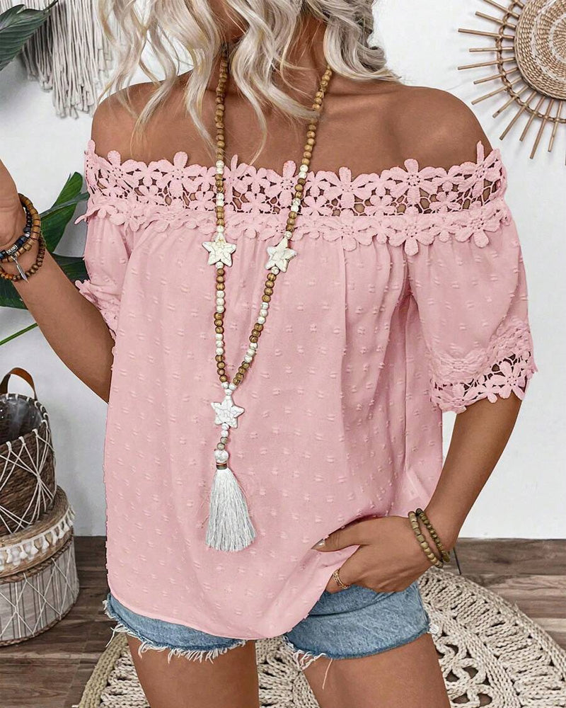 One-Shoulder Blouse with Lace and 3D Flower - Elena Harper