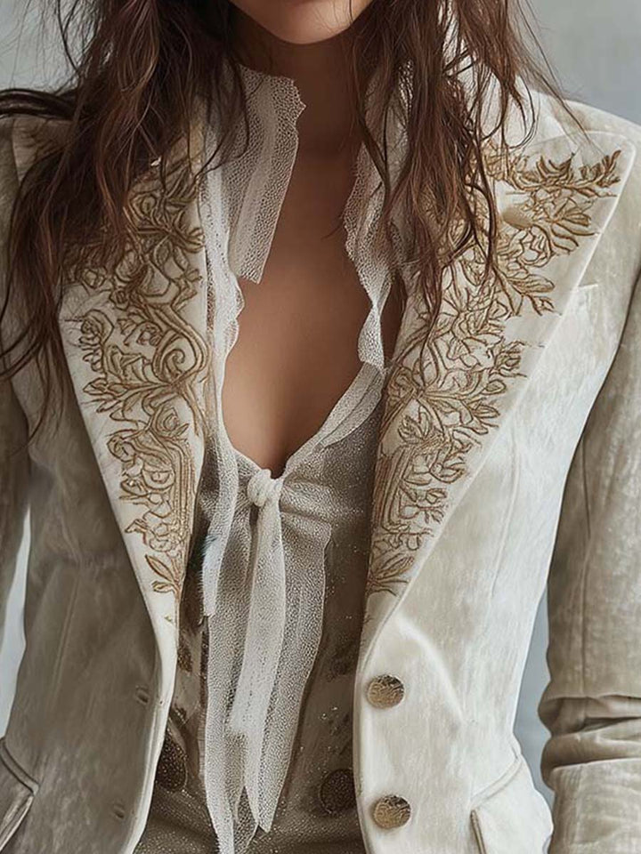 Constance Women's Ivory Embroidered Blazer with Soft Structure - Elena Harper