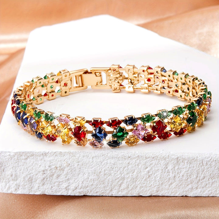 Bohemian Multi Color Zirconia Gold Plated Tennis Bracelet - Elena Harper