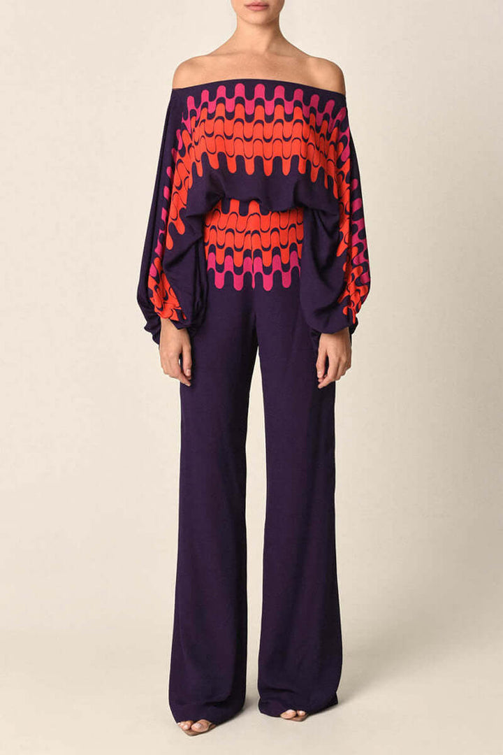 Women's Printed Off-Shoulder Long Sleeve Two-Piece Set