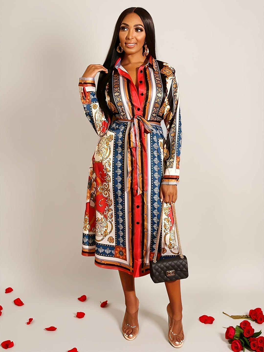 CRESSIDA – MID-CALF LONG SLEEVE SHIRT DRESS