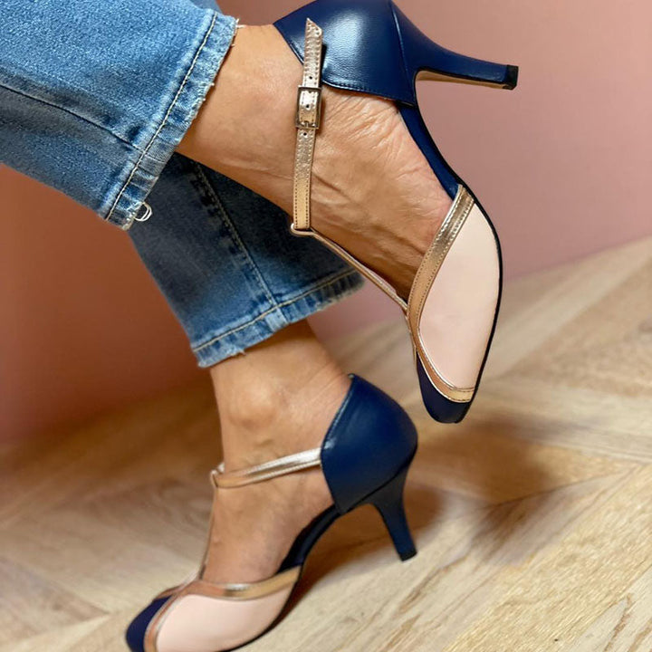 Alessia Colorful and comfortable round toe T-strap pumps - Elena Harper
