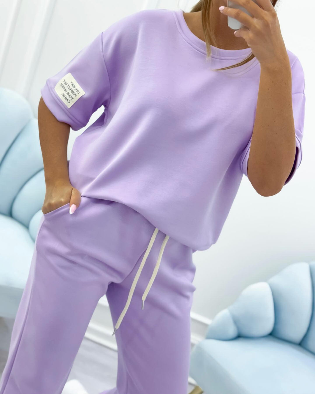 Women's Relaxed Outfit: Set of Solid Top and Pants