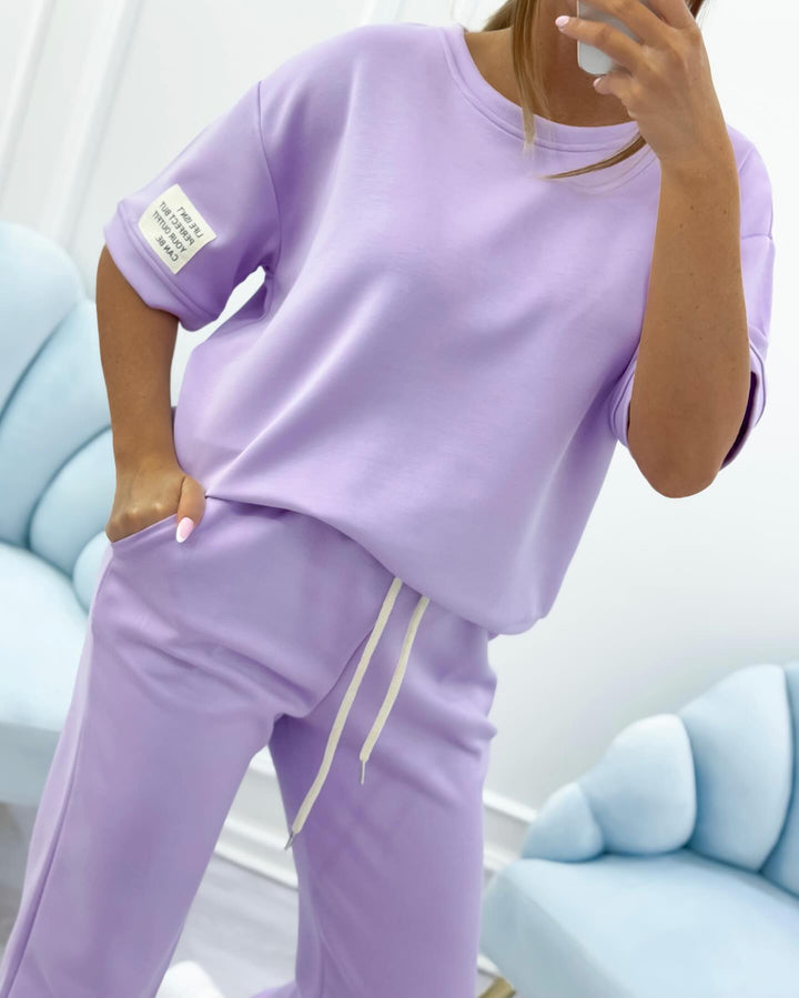 Women's Relaxed Outfit: Set of Solid Top and Pants