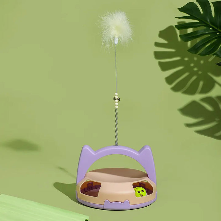 Interactive Cat Toy with Feather and Rolling Ball for Active House Pets
