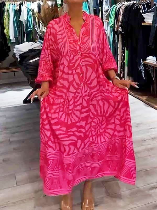Elka Loose Printed V-Neck Dress for Women - Elena Harper