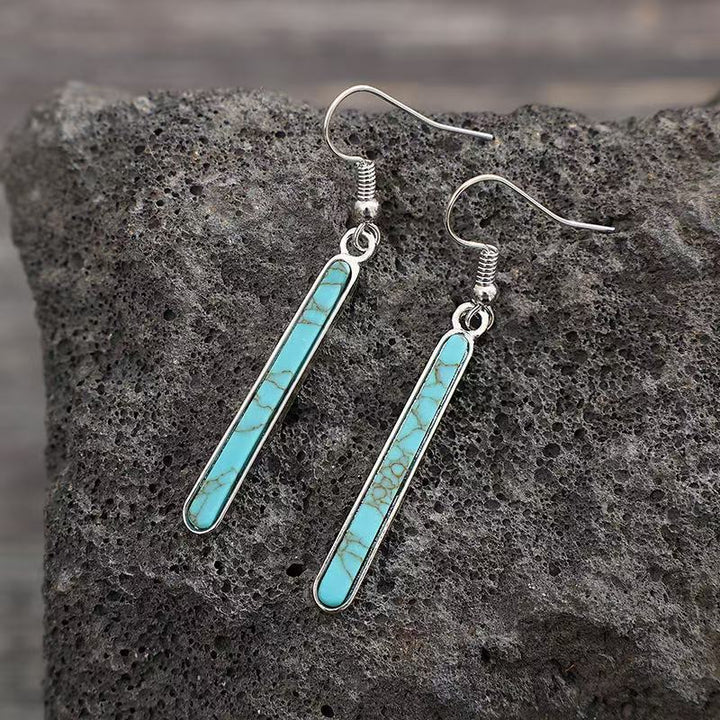 Elegant Antique Silver Plated Turquoise Geometry Pattern Drop Earrings - Elena Harper