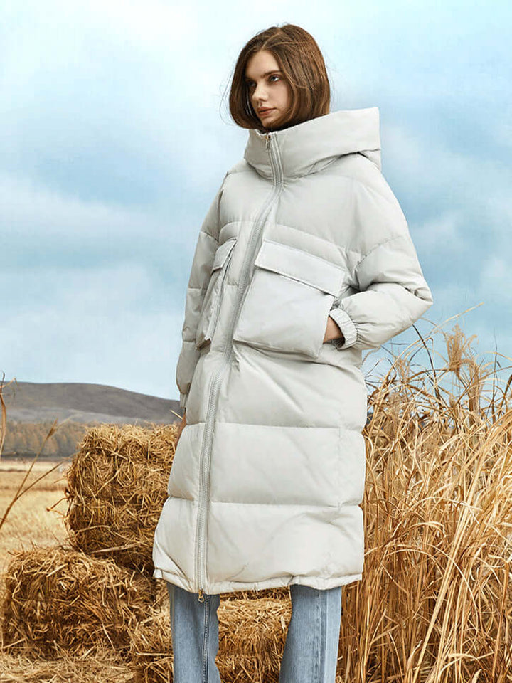 Women's Long Winter Puffer Coat with Hood