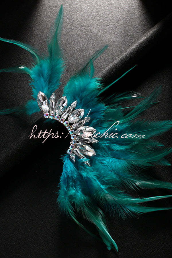 Exquisite Feather and Rhinestone Fairy Earrings