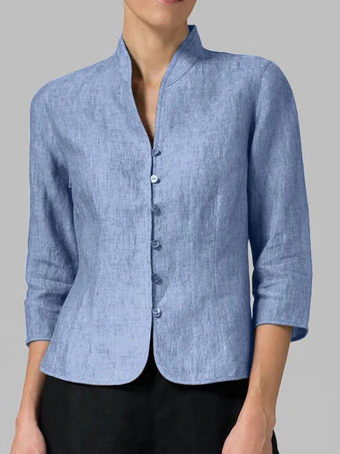 Women's Elegant Stand-Up Collar Blouse - Sophisticated Style