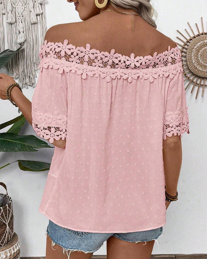 One-Shoulder Blouse with Lace and 3D Flower - Elena Harper