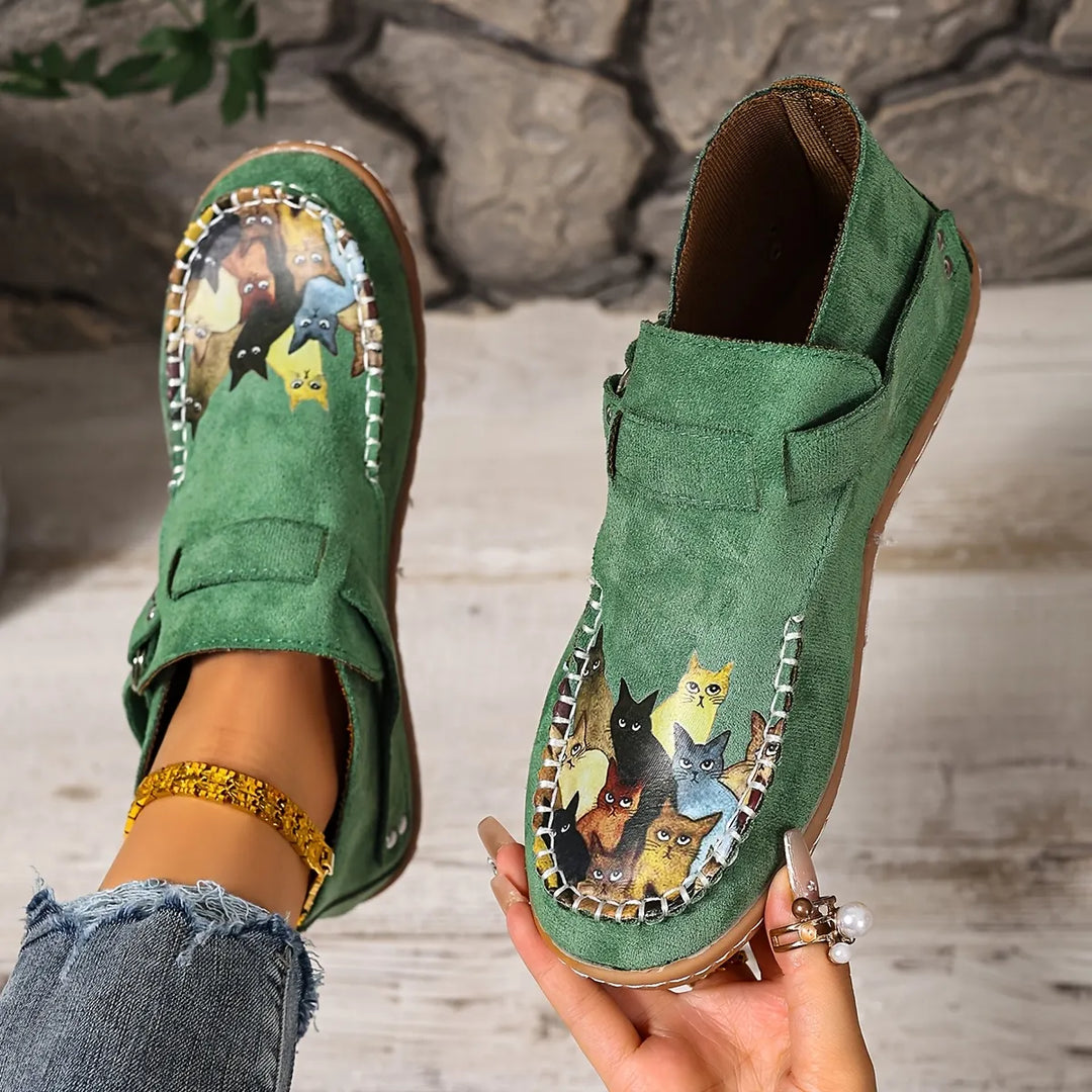 Women's Slip-On Cat Print Loafers