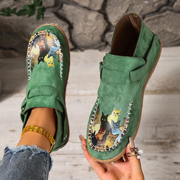 Women's Slip-On Cat Print Loafers