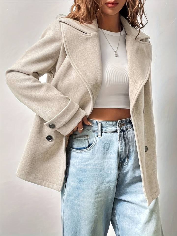 Beige Oversized Women's Peacoat - Elegant and Structured