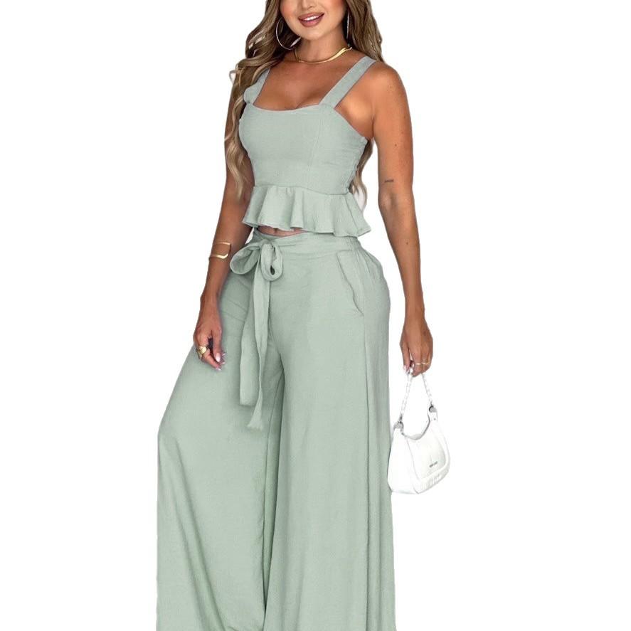 Women's Pleated Set with Bustier Top and Wide Pants