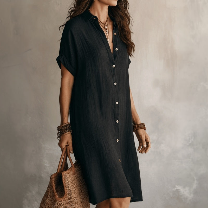 Casual Solid Color Shirt Dress