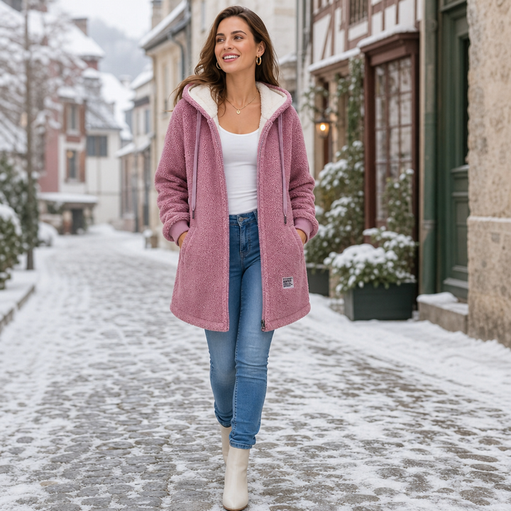 Amelia | Fluffy and Elegant Shearling Jacket with Hood
