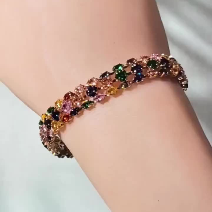 Bohemian Multi Color Zirconia Gold Plated Tennis Bracelet - Elena Harper