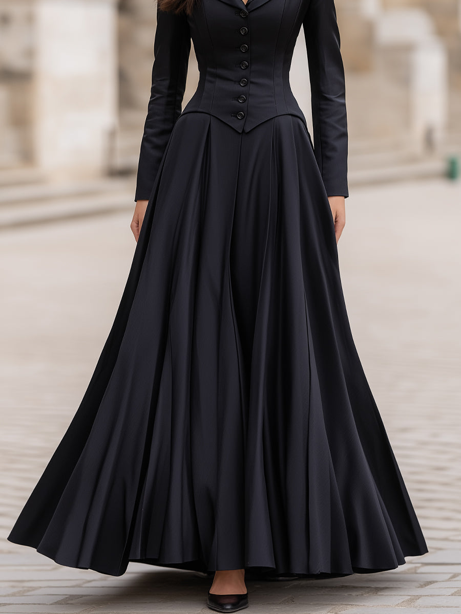 Elegant Tailored Waist Long-Sleeve Maxi Dress - Elena Harper