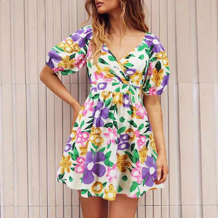 Val - Floral Printed Dress with V-Neck