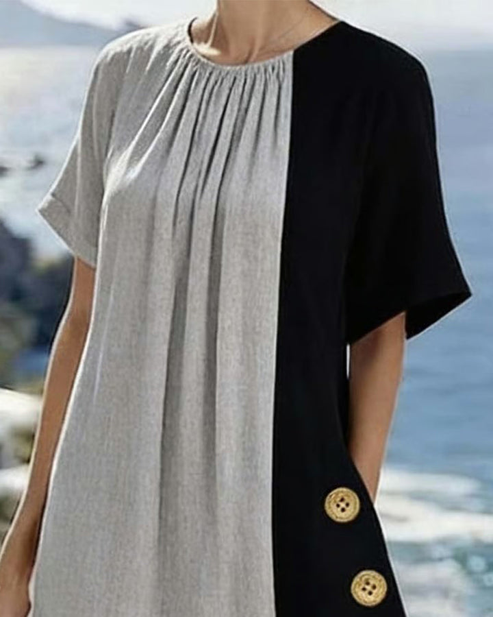 Casual long dress with round neck and contrasting color - Elena Harper