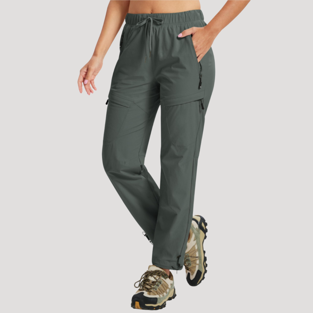 Women's Elastic Waist Cargo Pants with Drawstring