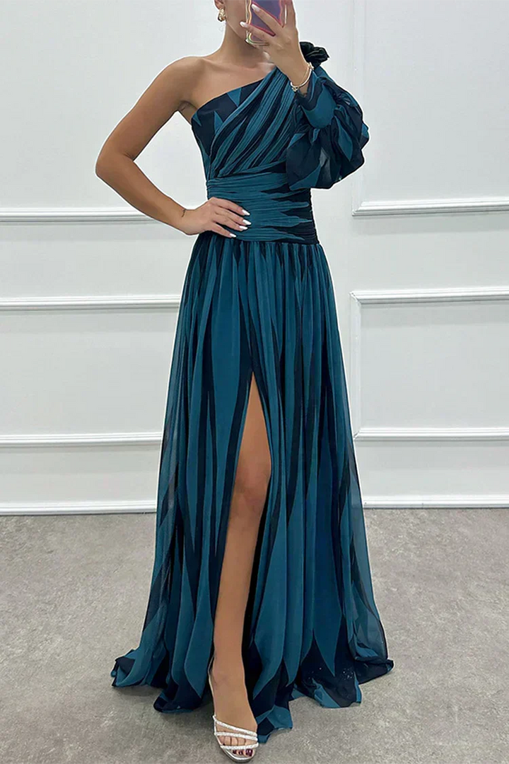 Aurora Elegant Striped Dress with One Shoulder - Elena Harper