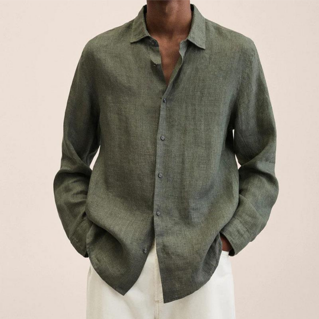 Men's Long-Sleeve Button-Up Shirt - Versatile & Stylish