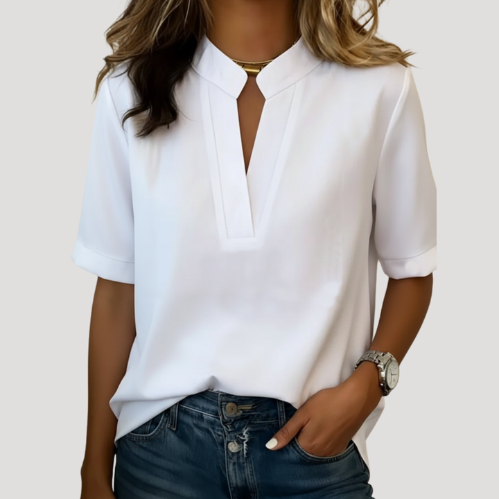 Chic Women's Blouse with V-Neck and Short Sleeves