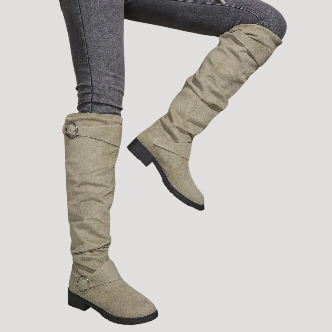 Women's Suede Knee-High Boots with Buckle Detail
