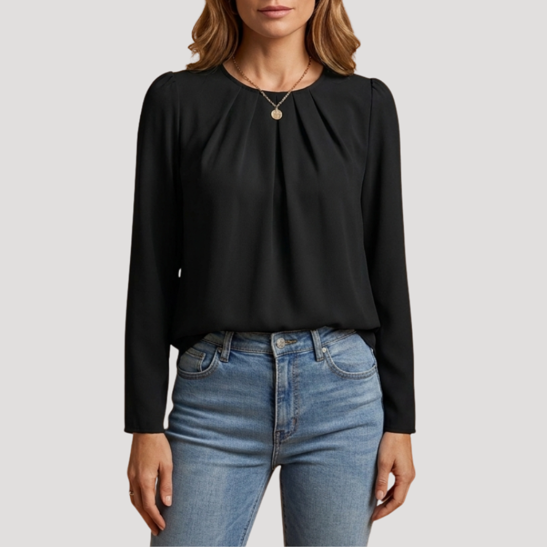 Women's Pleated Work Blouse with Long Sleeves