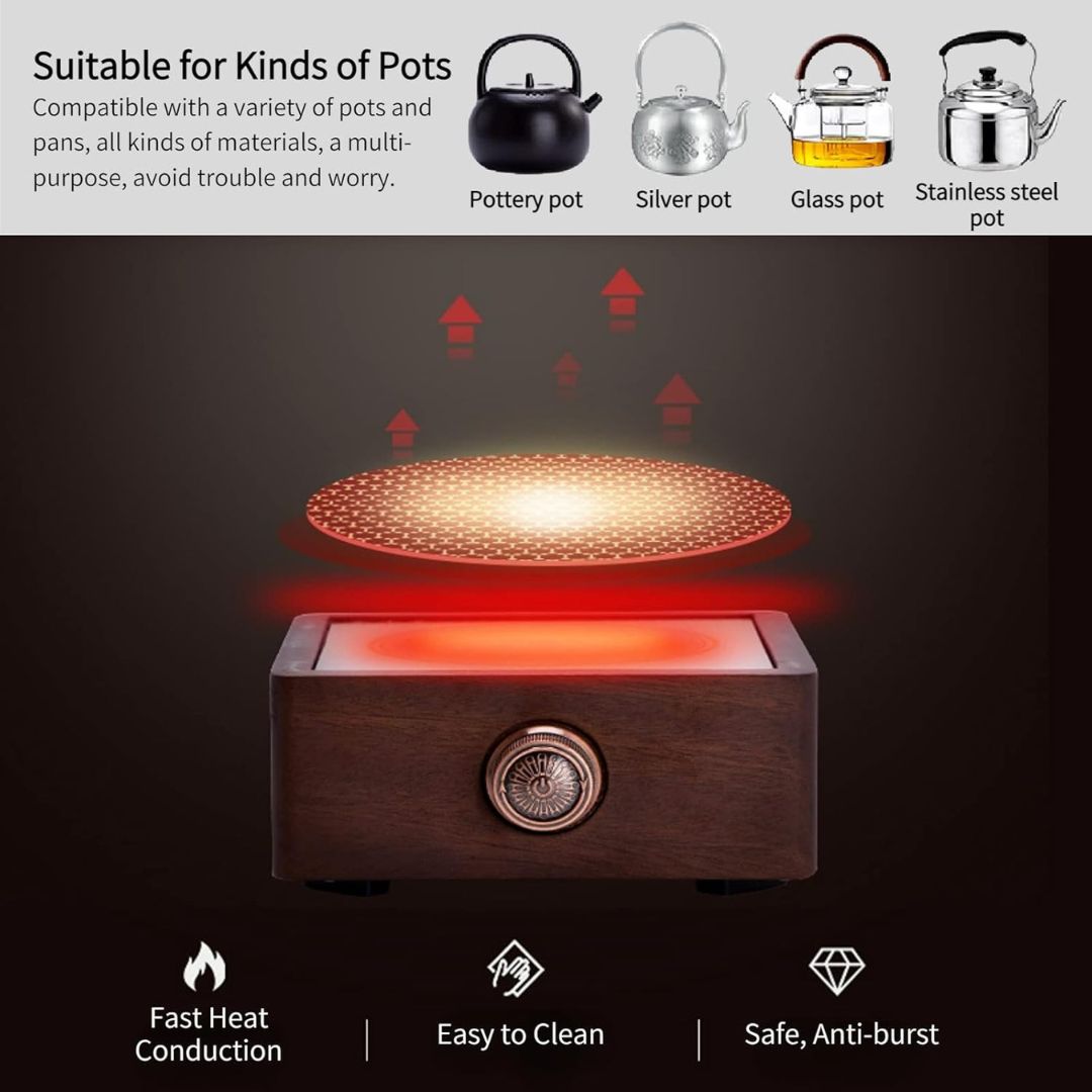 Electric Walnut Tea Warmer with Adjustable Temperature