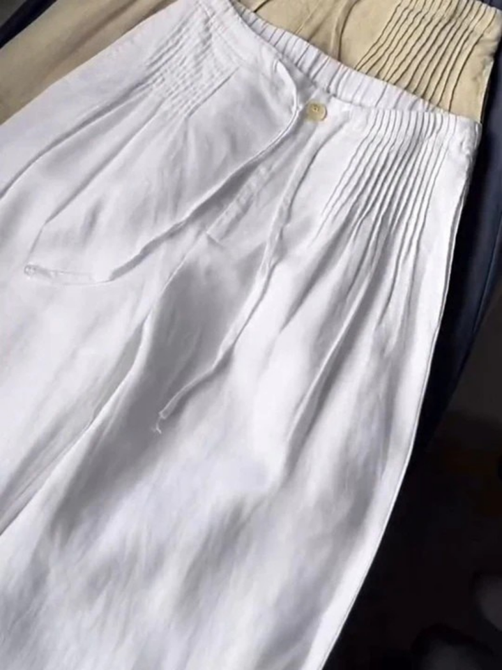 Camille Wide-leg Pants in Cotton and Linen Blend - Elena Harper