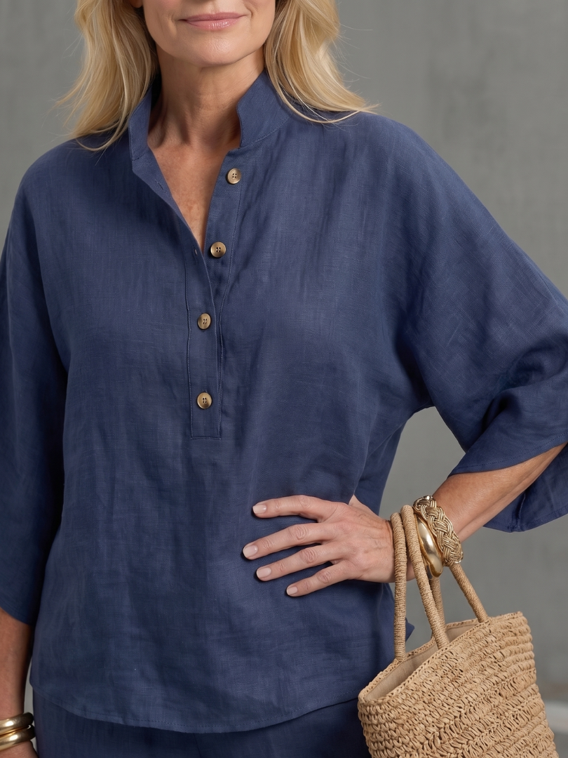 Women's Relaxed Button Front Tunic and Trouser Set