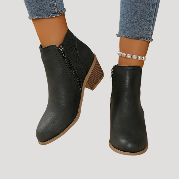 Women’s Square Heeled Ankle Boots with Cutouts