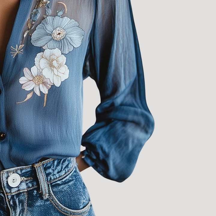 Chic Floral Printed Women's Blouse with Long Sleeves