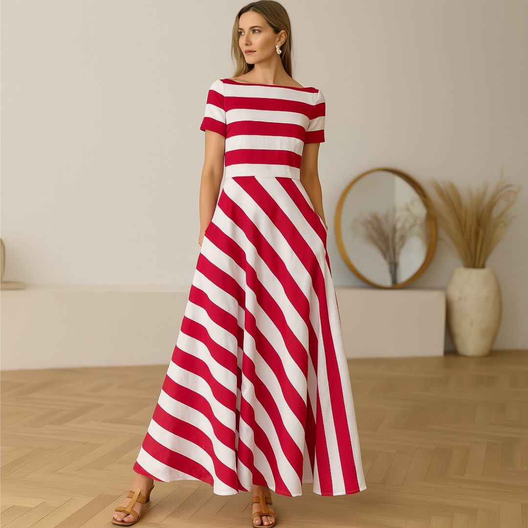 Madeline - Vonda Striped Off-Shoulder Maxi Dress