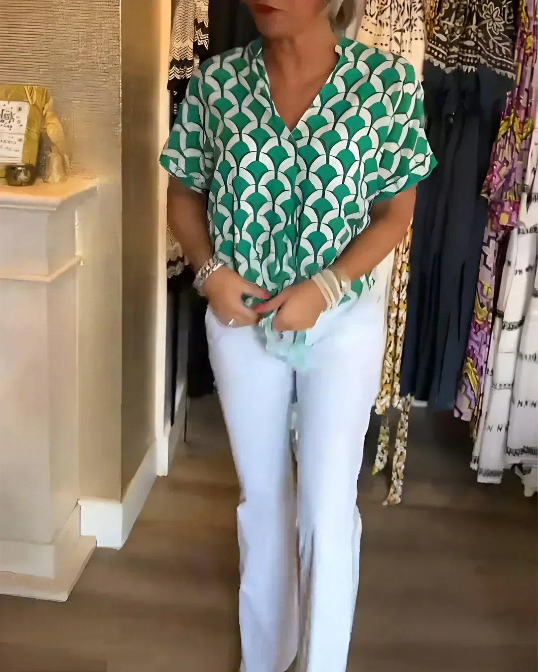 Elegant Printed Blouse Solveig, view 4 - Elena Harper